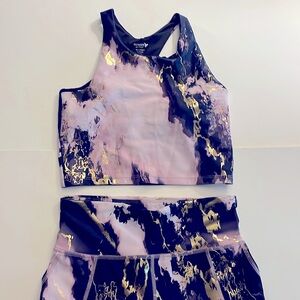 ATHLETIC top&pants, Purple, lavender, gold, L top, XL leggings, good condition